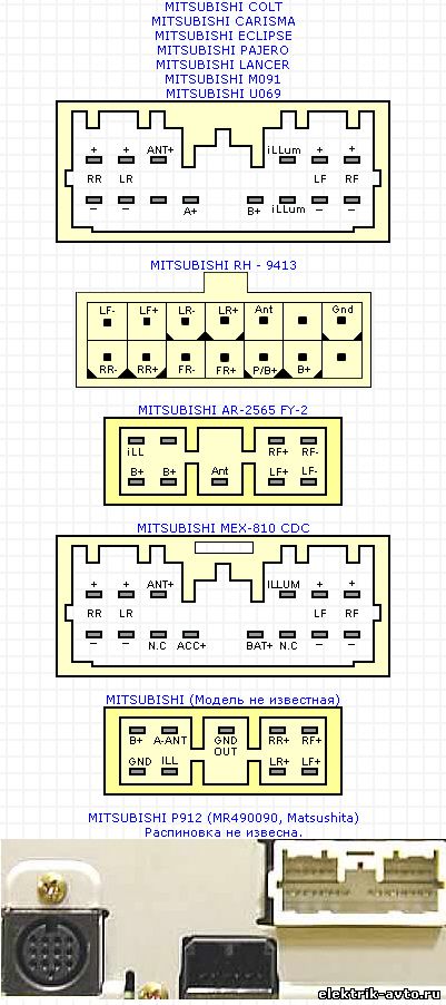 Распиновка митсубиси АВТОЭЛЕКТРИК - Разъёмы автомогнитол- Mitsubishi